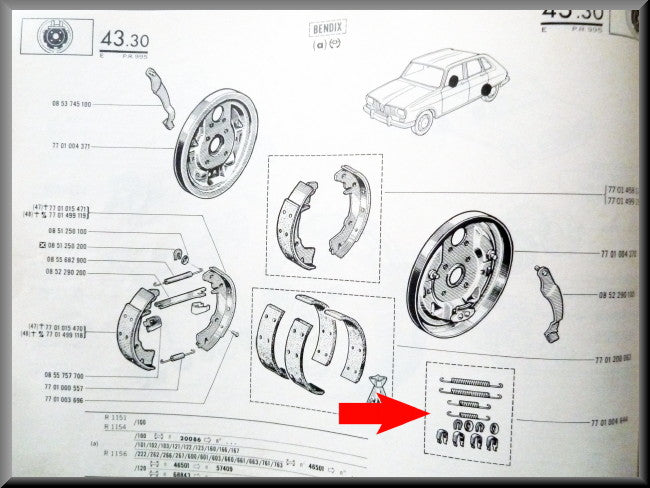 Montage set remschoenen achter (Bendix systeem) – Renault 16 – OEM 7701004644A
