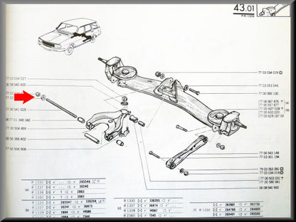 Moer en revet centrale as driehoekarm – Renault 12 – Renault 15 - Renault 17 - OEM 7703034021 / 7703053015