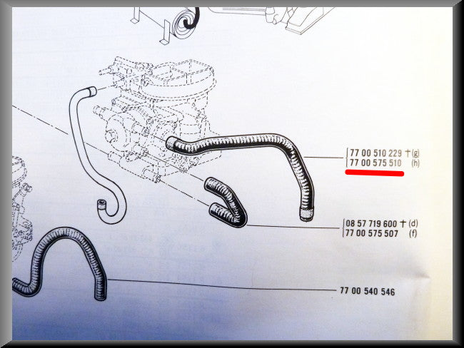 Coolant hose between intake manifold and choke – Renault 16 TX (1156) – OEM 7700557510