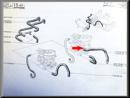 Coolant hose between intake manifold and choke – Renault 16 TX (1156) – OEM 7700557510