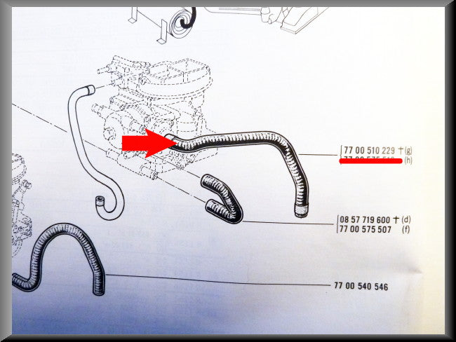 Cooling hose carburettor manifold – Renault 16 TS (1151 - 1154) – OEM 7700510229