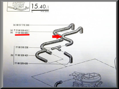 Coolant hose from water pump to carburetor base – Renault 16 TX (1156) – OEM 7700560885