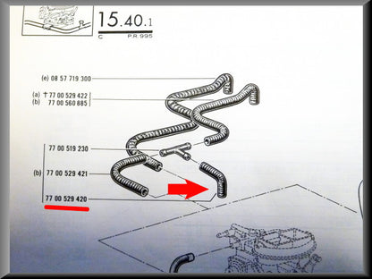 Coolant hose from water pump to carburetor base – Renault 16 TX (1156) – OEM 7700529420