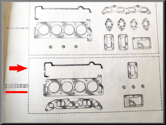Cylinder head gasket set – Renault 16 TL (1152, 1153, 1157) – OEM 7701450494 / 0996049500