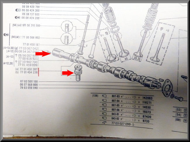 Camshaft with ignition gear (807 843 845 engine) – Renault 16 – OEM 7701450287