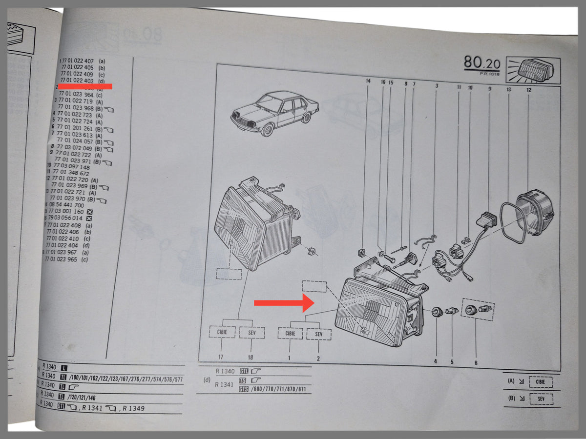 Phare gauche - Renault 18 - OEM 7701023966