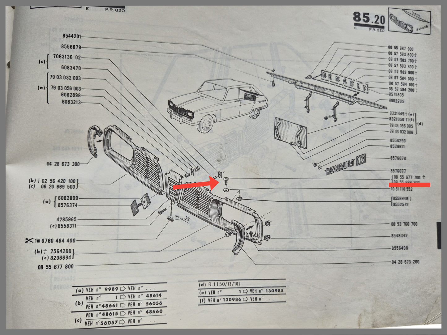 Schroef grill Renault 16 - OEM 085567700 / 0855669300