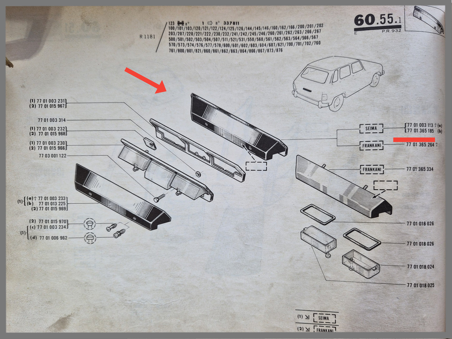 Kentekenverlichting compleet = Renault 6 - OEM 7701365185