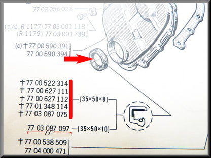 Krukas keerring distributie zijde (35x50x8 mm) – Renault 12 – Renault 5 - Renault 9 - OEM 7700522314 / 7703087075