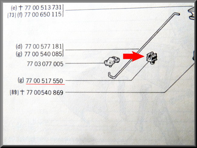 Agrafe de maintien béquille capot – Renault 12 – OEM 7700517550