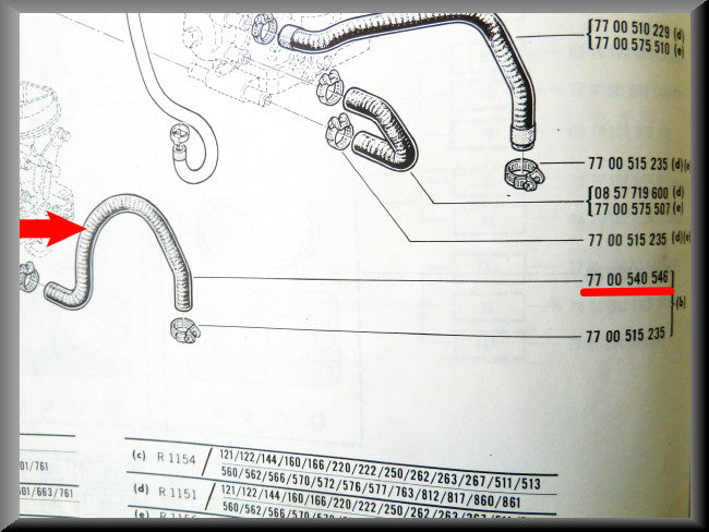 Coolant hose carburetor manifold – Renault 16 TS (1151 - 1154) – OEM 7700540546