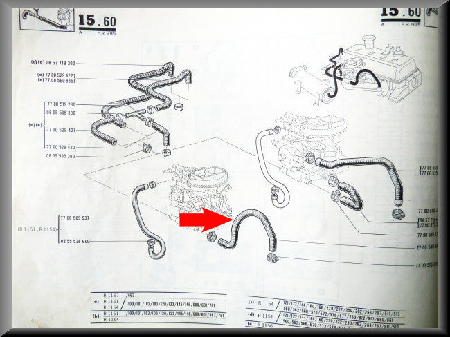 Coolant hose carburetor manifold – Renault 16 TS (1151 - 1154) – OEM 7700540546