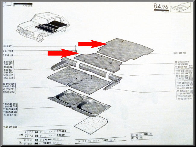 Tapis de coffre et de banquette arrière (caoutchouc) – Renault 16 – OEM 0857555400
