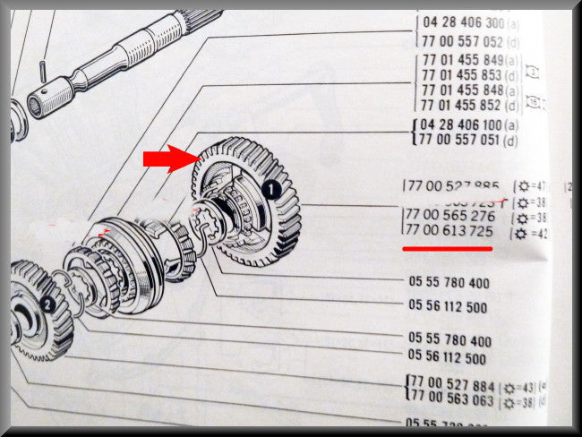 Pignon 1ère vitesse (42 dents) – Renault 16 – OEM 7700613725 / 7700613726