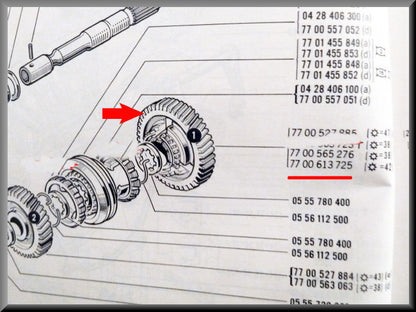 Pignon 1ère vitesse (42 dents) – Renault 16 – OEM 7700613725 / 7700613726
