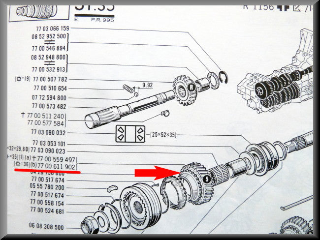 5th gear (primary shaft 36 teeth) – Renault 16 – OEM 7700611902