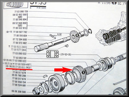 5th gear (primary shaft 36 teeth) – Renault 16 – OEM 7700611902