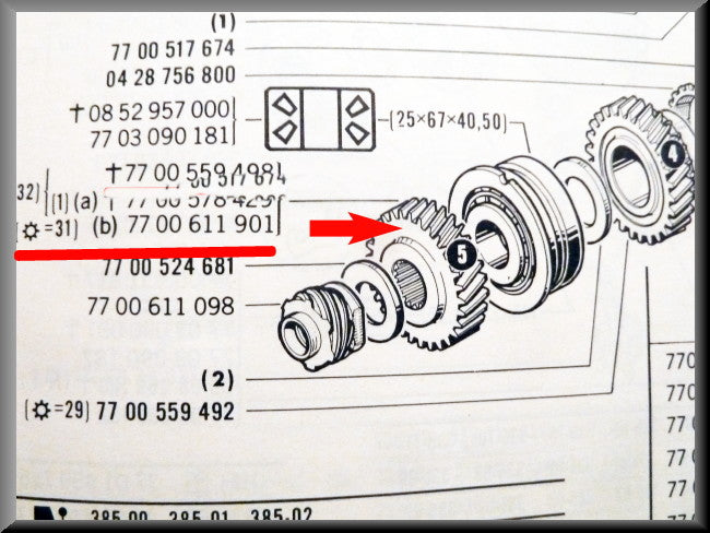 Pignon de 5ème vitesse (31 dents) – Renault 16 – OEM 7700611901