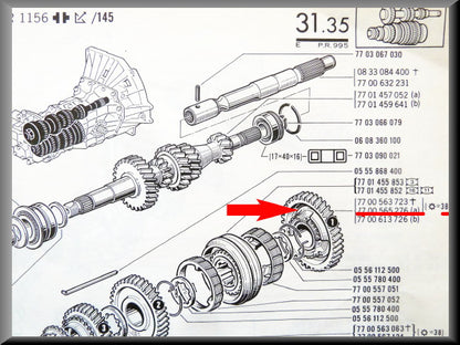 Pignon de 1ère vitesse (38 dents boîtes 4 et 5) – Renault 16 – OEM 7700565276 / 7700563723