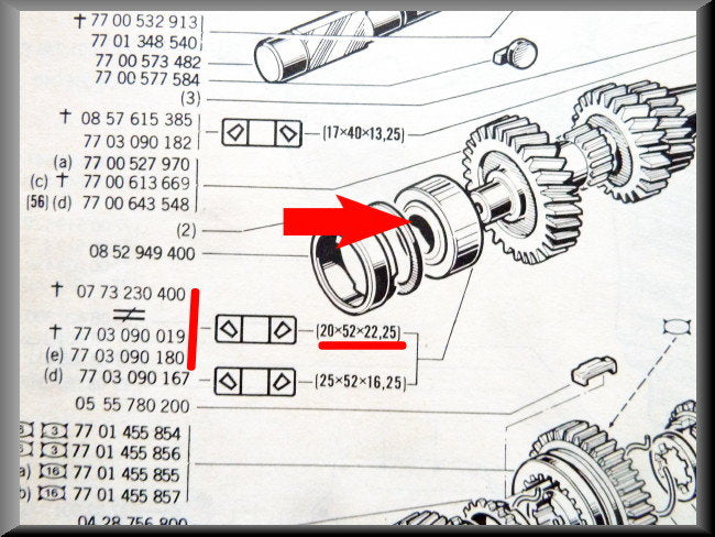 Eindlager primaire as (20-52-22-25 mm) – Renault 12 – Renault 16 -  OEM 7703090180