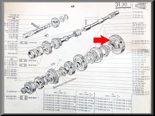 Tandwiel 1e versnelling (47 tanden) – Renault 12 – Renault 16 - Renault 8 - Renault divers - OEM 7700527885