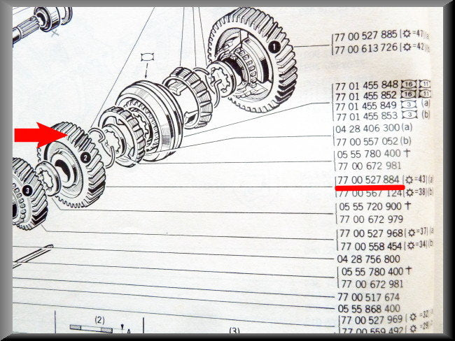 Tandwiel 2e versnelling (43 tanden) – Renault 12 – Renault 16 - OEM 7700527884
