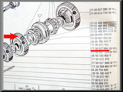 Tandwiel 2e versnelling (43 tanden) – Renault 12 – Renault 16 - OEM 7700527884