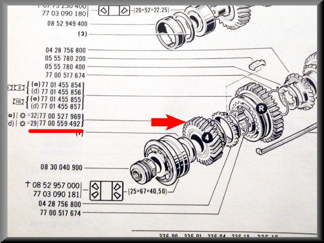 Pignon 4ème vitesse (29 dents) – Renault 12 – Renault 16 - OEM 7700559492
