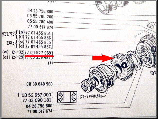 Pignon 4e vitesse (32 dents) – Renault 12 – Renault 16 - OEM 7700527969