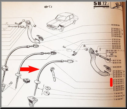 Koppelingskabel Sedan  – Renault 12 oude type – OEM 7701457093