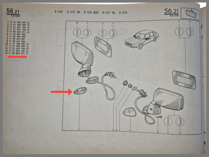 Rubber plaat spiegel bevestiging voorzijde rechts - Renault 20 - Renault 30 OEM 7700644672