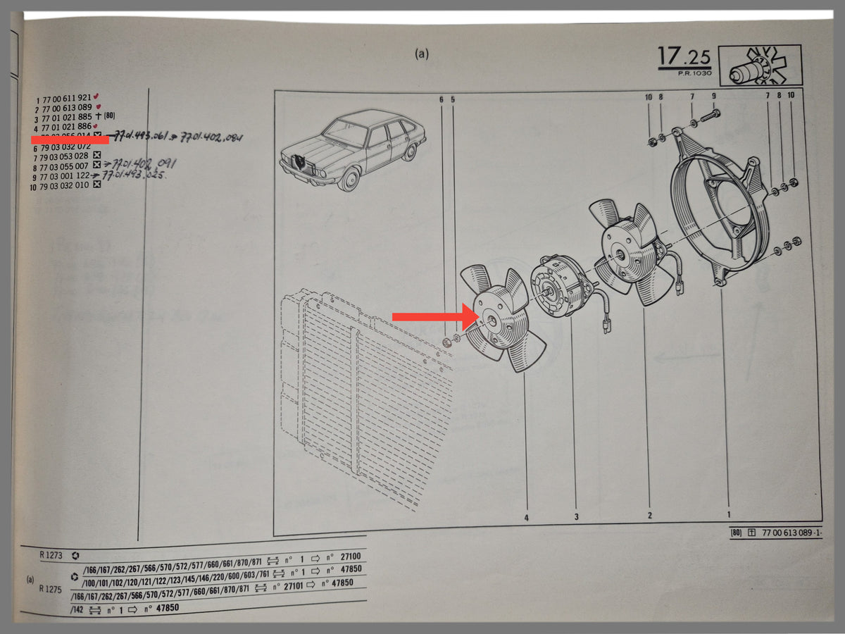 Refroidissement moteur à hélice - Renault 30 - OEM 7701021886
