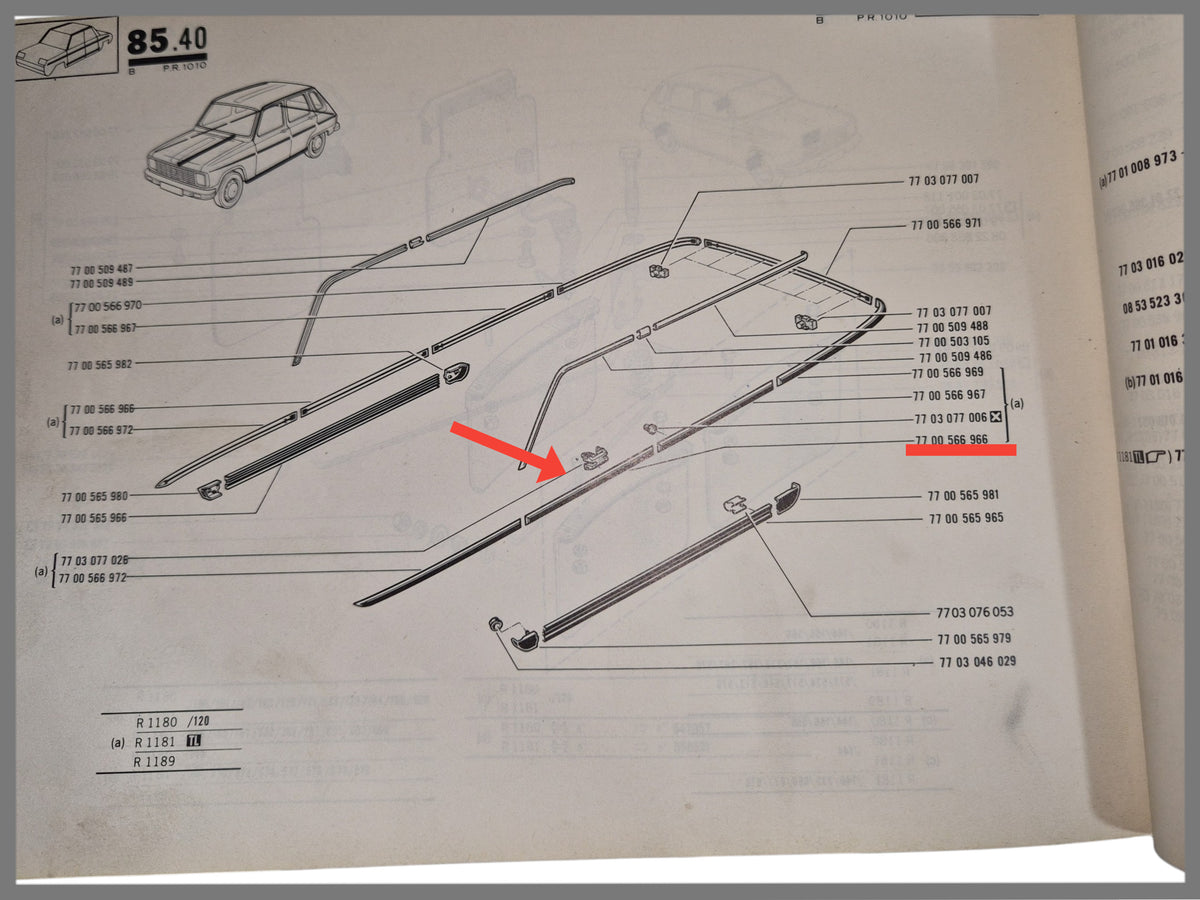 Listón decorativo delantero izquierdo y derecho – Renault 6 (1181) – OEM 7700566966 – NOS