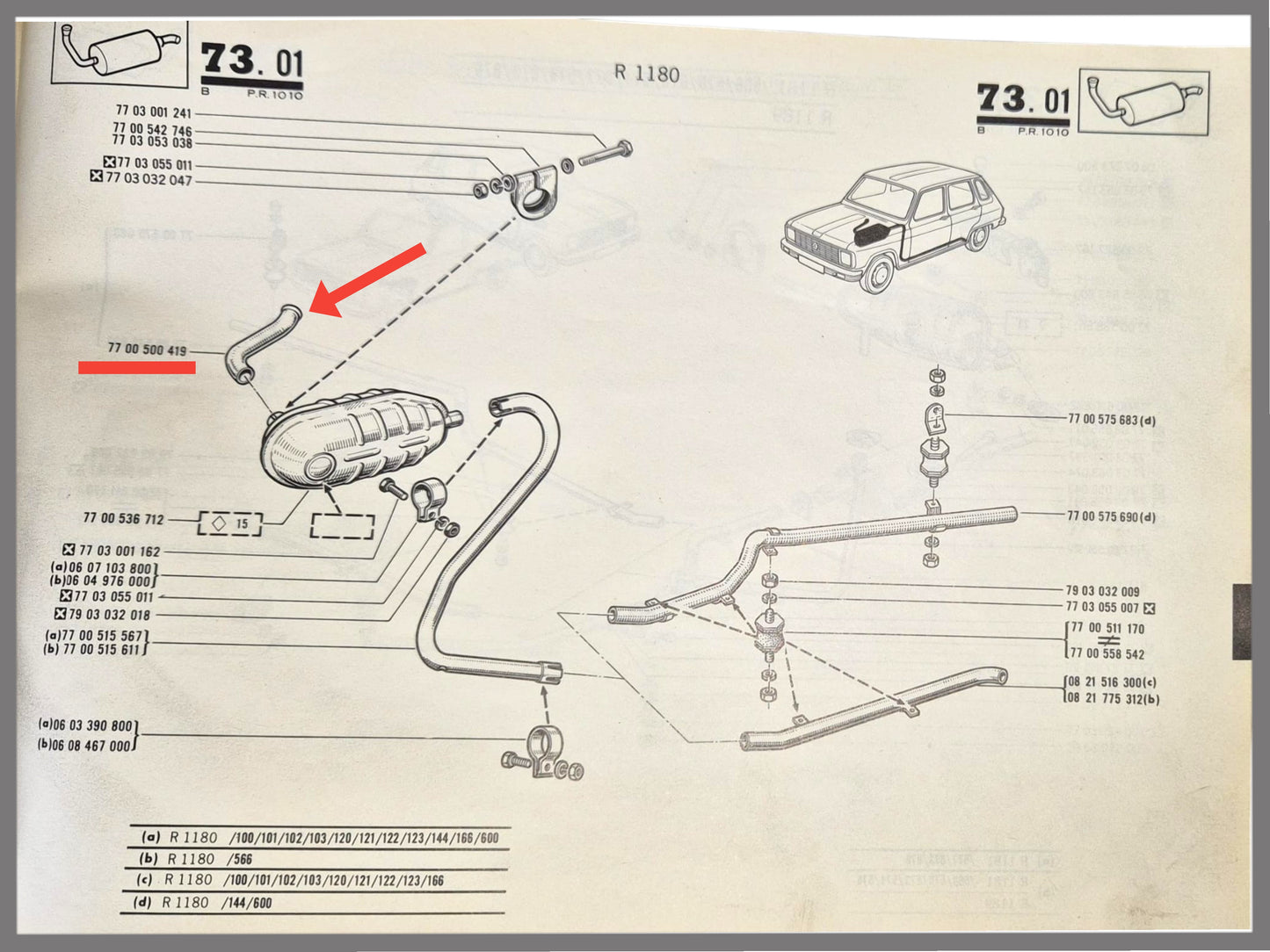 Pot d'échappement tube avant – Renault 6 – OEM 7700500419