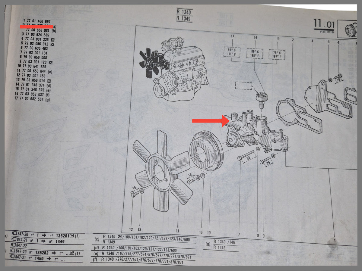 Pompe à eau - Renault 18 - OEM 7701460697 et 7701462389 et 7701462390