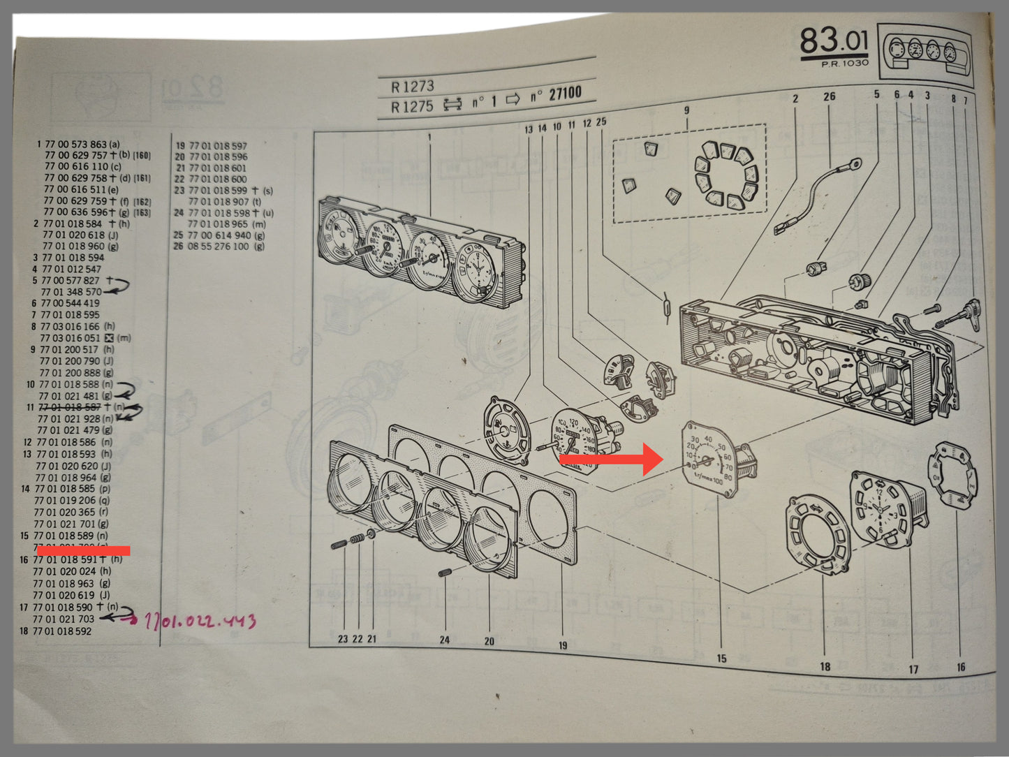 Toerenteller - Renault 30 - OEM 7701018589