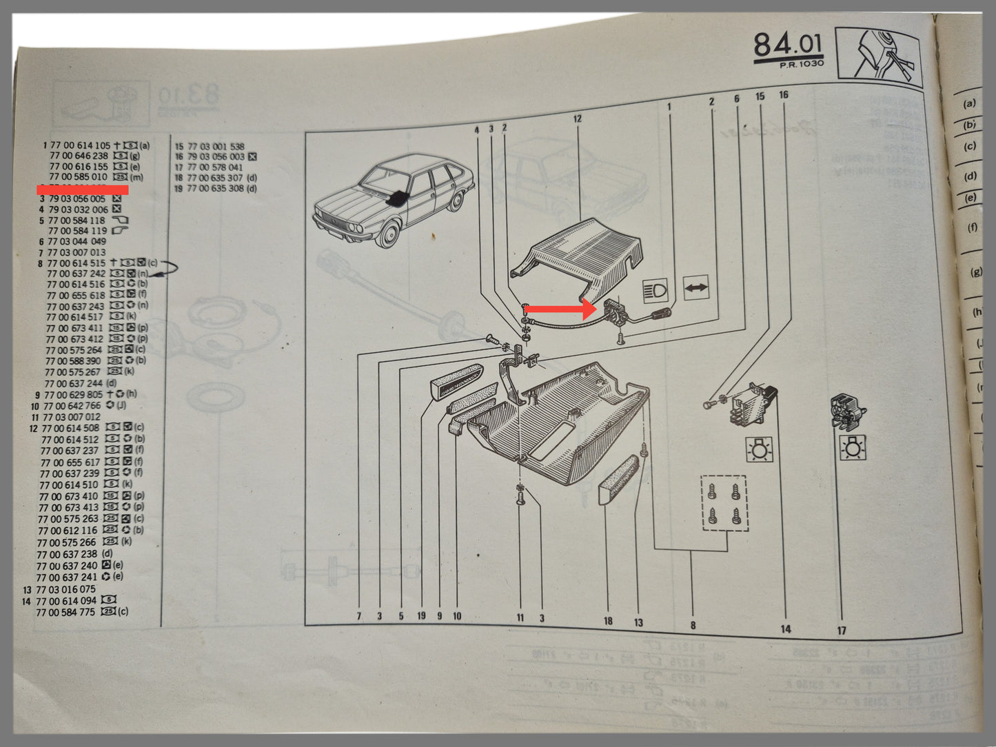 Clignotant/interrupteur d'éclairage - Renault 30 - OEM 7700585010