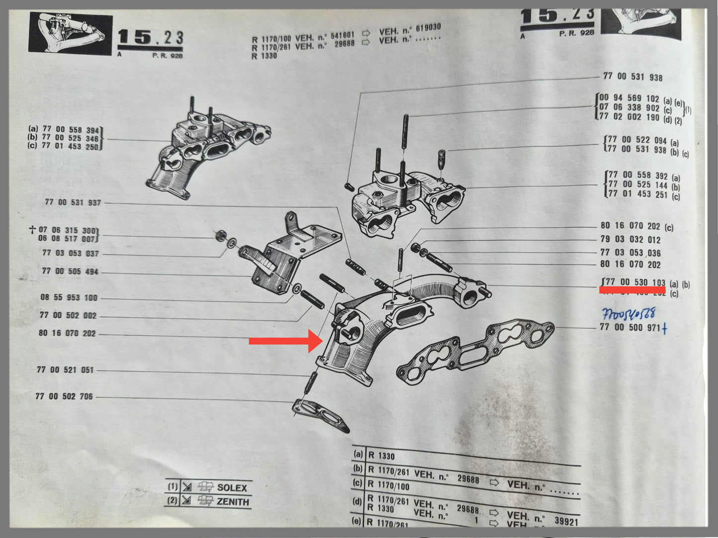 Uitlaatspruitstuk – Renault 12 – OEM 7700530103 / 7701453252 - used