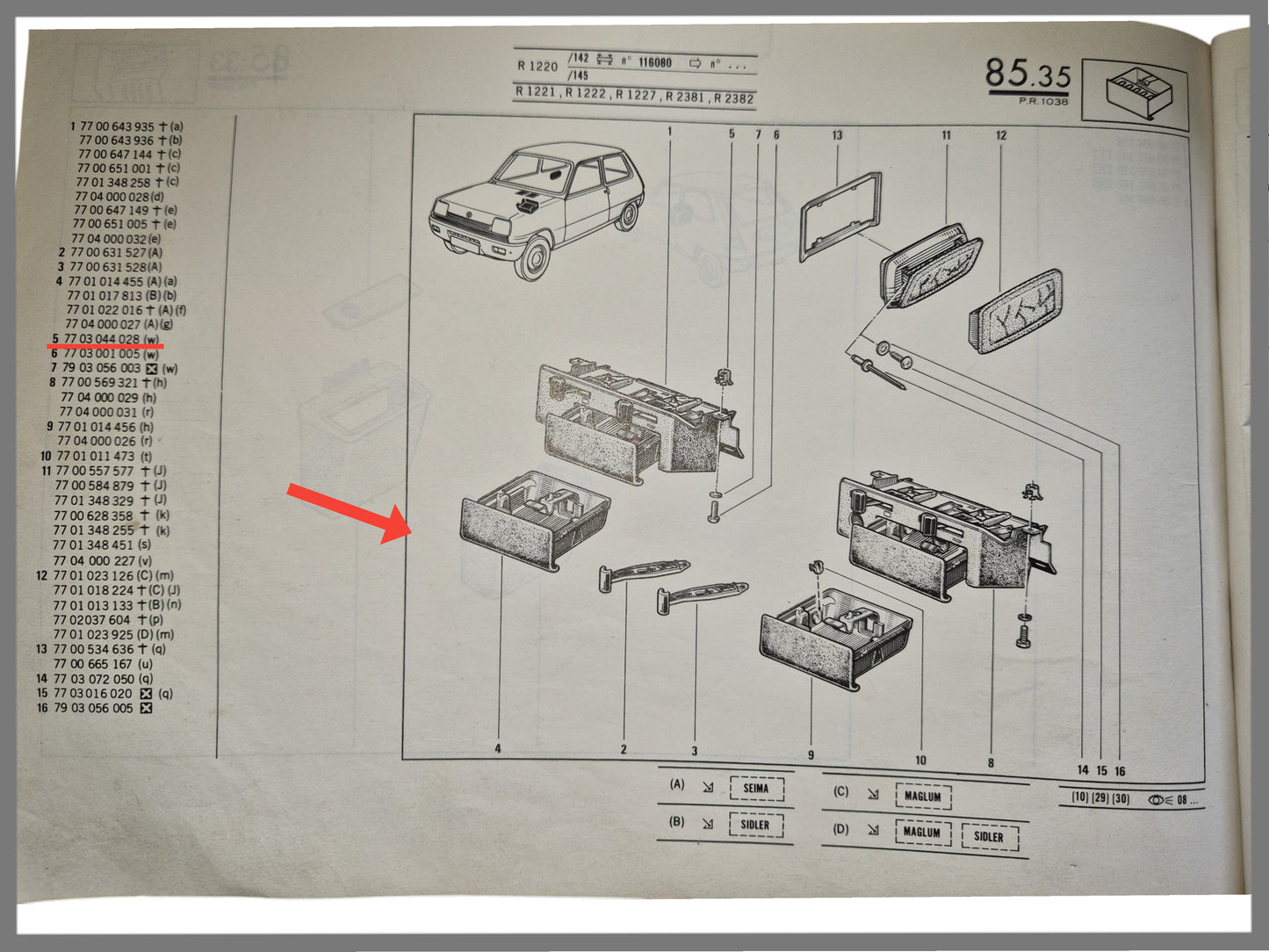 Asbak - Renault 5 - OEM 7701014455