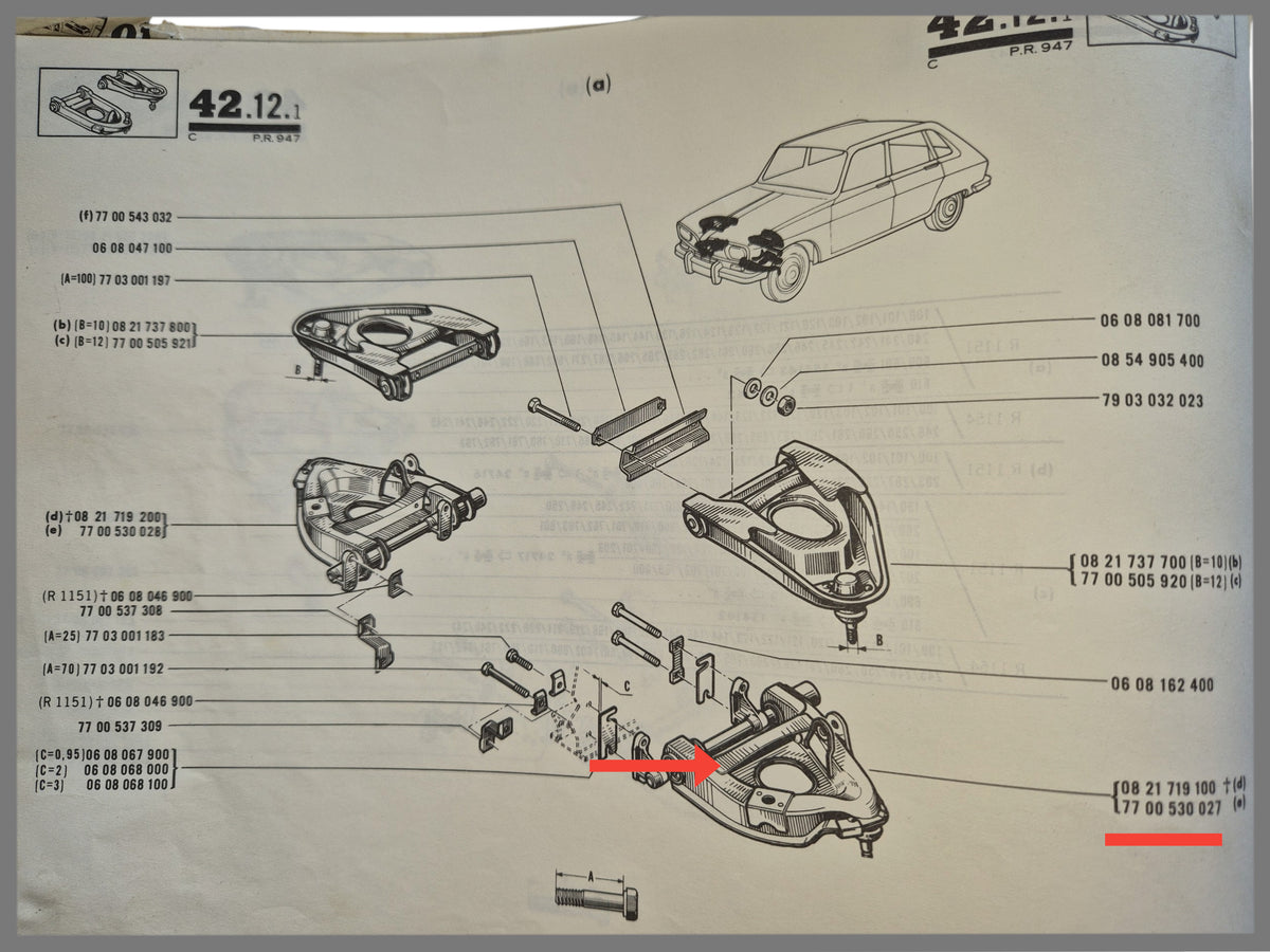 Triangle inférieur gauche (version renforcée)(Sauf : caution de 250,00 € pour reprise) – Renault 16 – OEM 7700530027