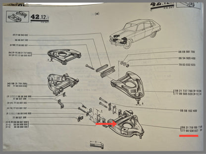 Triangle inférieur gauche (version renforcée)(Sauf : caution de 250,00 € pour reprise) – Renault 16 – OEM 7700530027