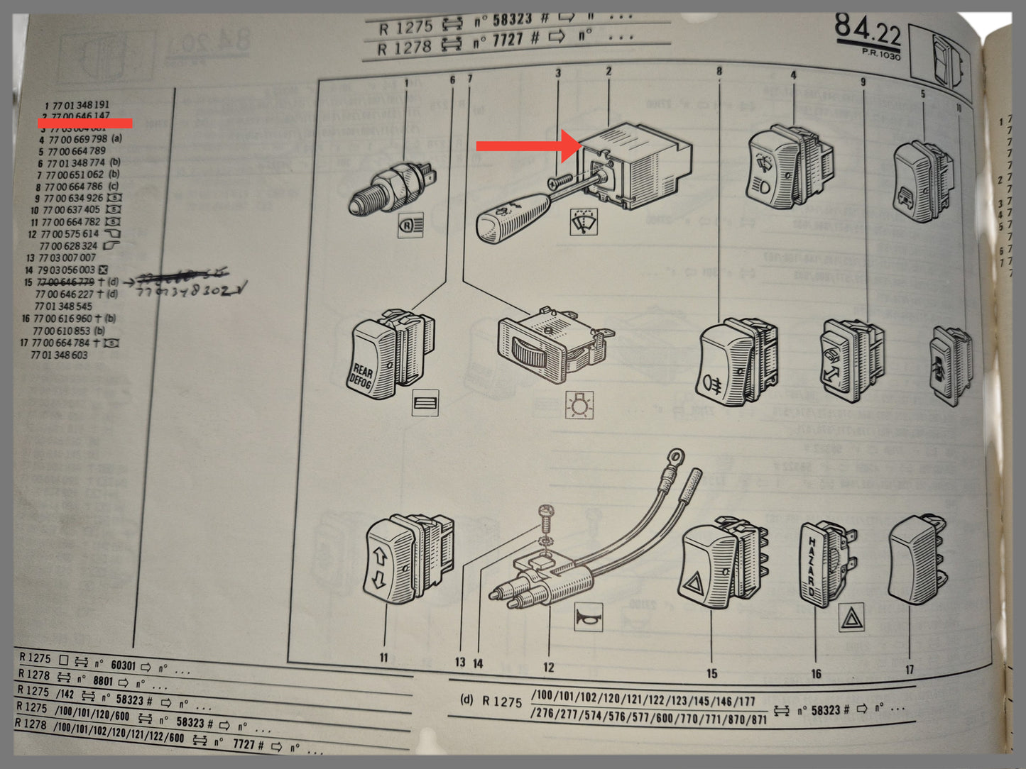 Bedienings schakelaar ruitenwisser - Renault 30 - OEM 7700647147