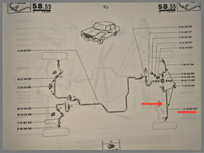 Remleiding achterzijde links Renault 12 - Renault 15 - Renault 17 - OEM 7700507503