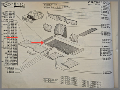 Vloermat donkerbruin RHD - Renault 16 OEM 7700571111.