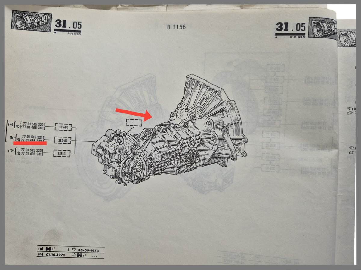 Boîte de vitesses 385-02 - Révisée - Renault 16 - OEM 77015151321