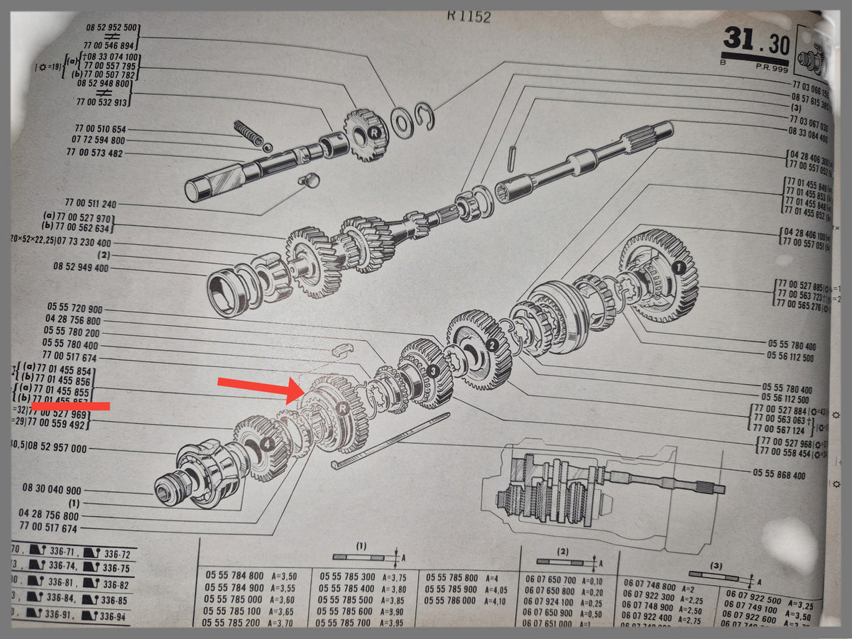 Reverse gear with synchronization hub for third and fourth gear - Renault 16 - OEM 7701455855