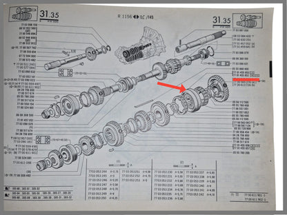 Synchronisatienaaf eerste en tweede versnelling met 30 tanden - Renault 5 - Renault 12 - Renault 16 - Alpine 110 - OEM 7701455852 en 7701455853