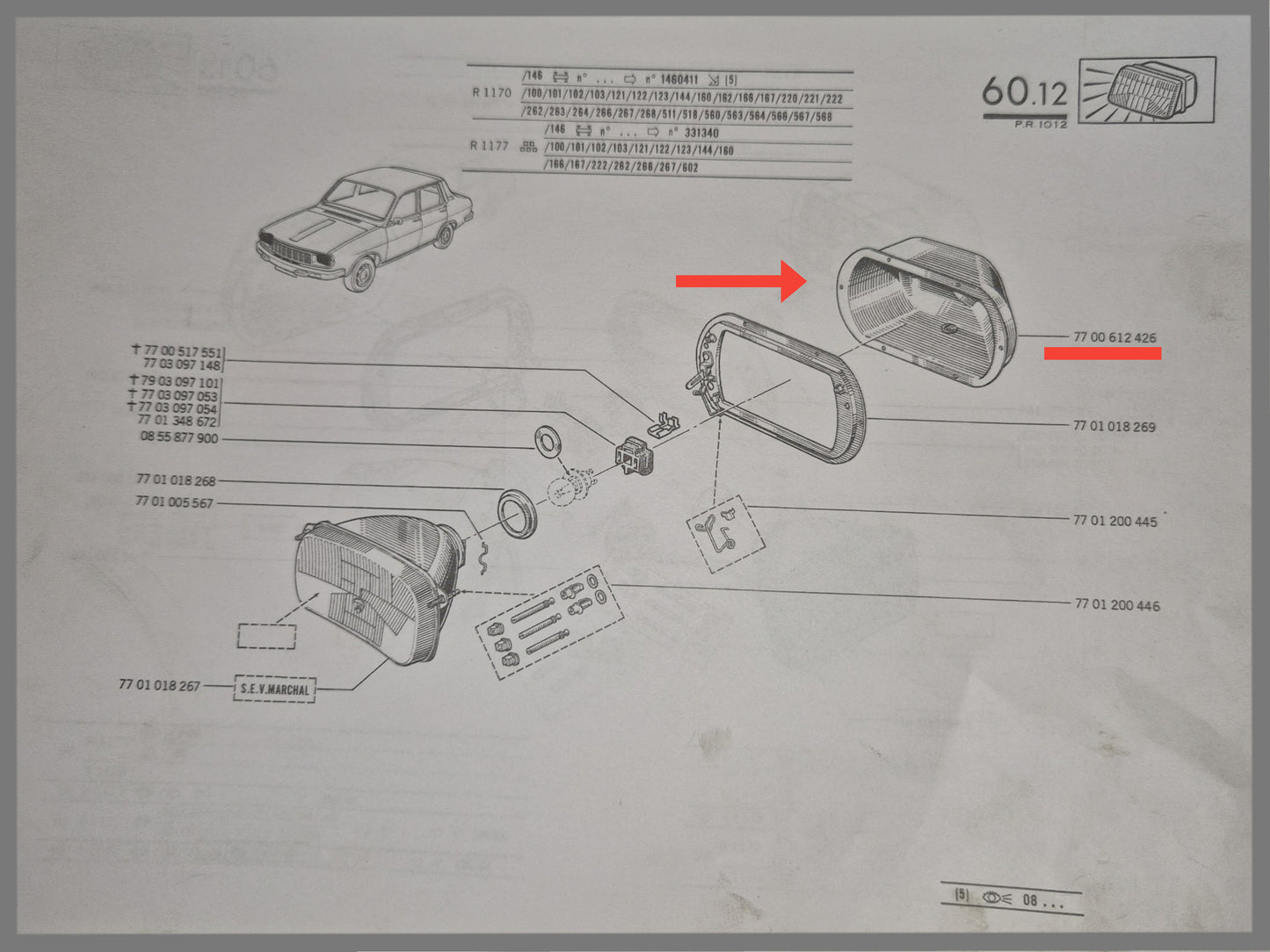 Boîtier de phare droit - Renault 12 - OEM 7700612426