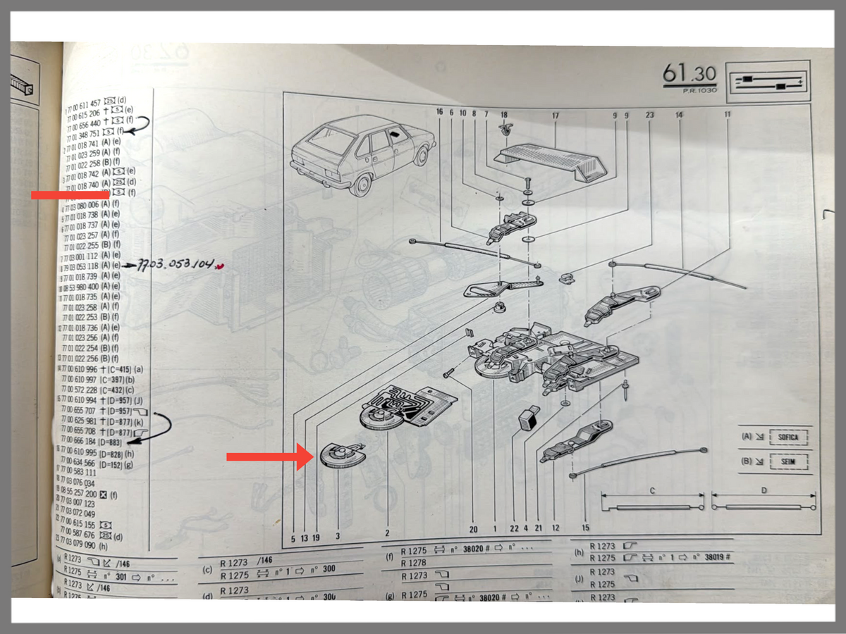 Réglage chauffage tête - Renault 20 - Renault 30 - OEM 7701018740