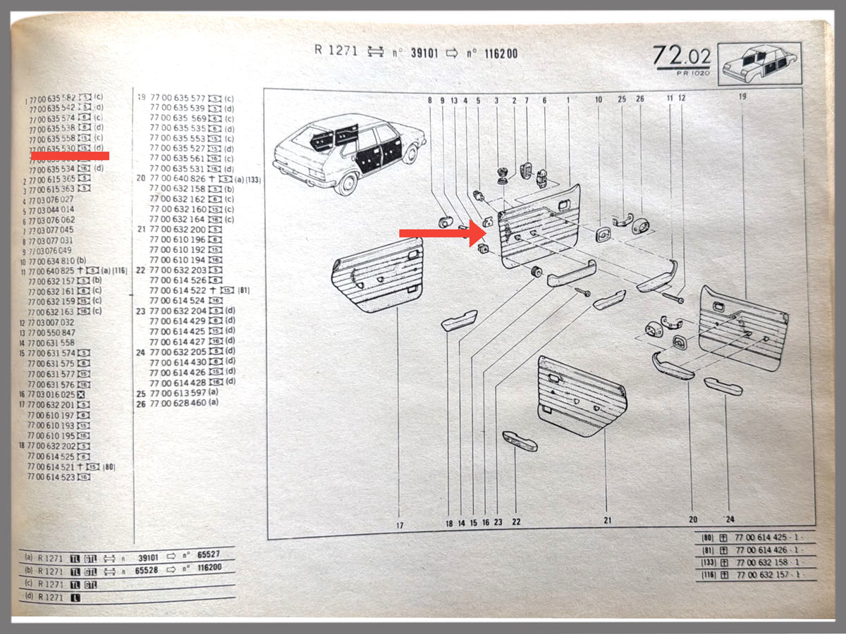 Türverkleidung vorne rechts - Renault 20 - OEM 7700635530